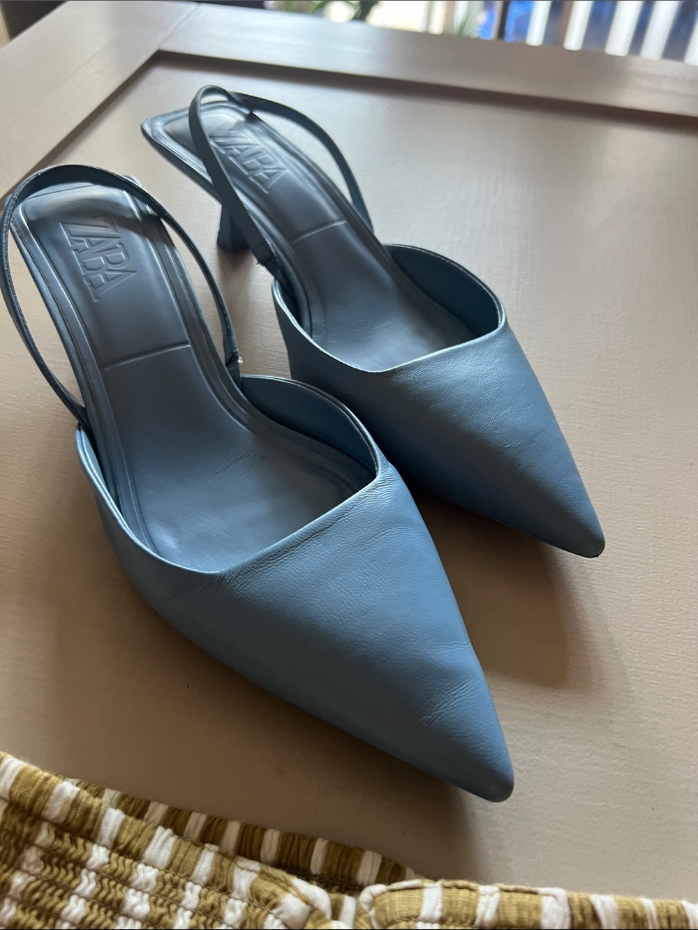 Zara Pointed Slingback Heels in Dusty Blue